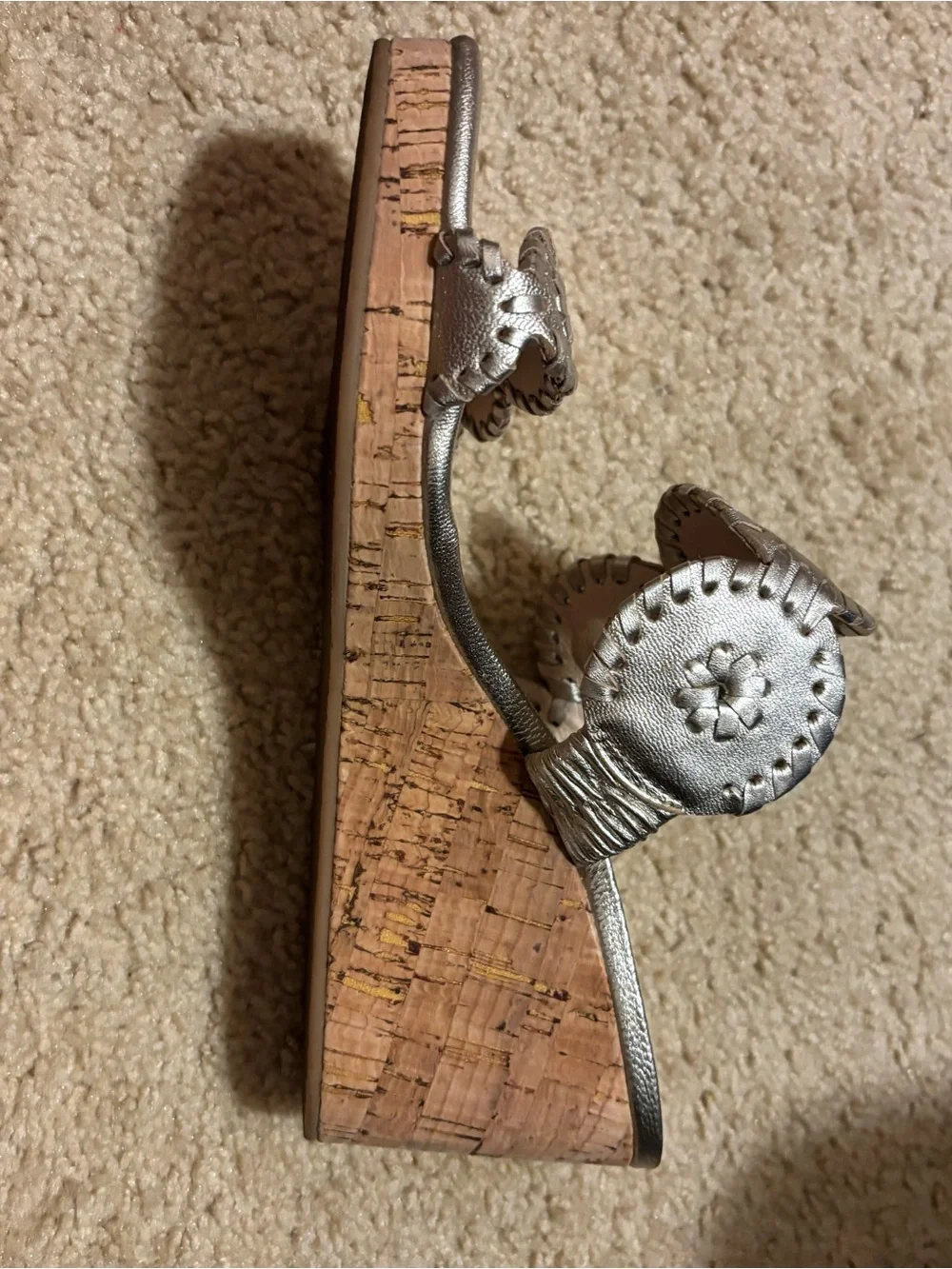 Jack Rogers Platinum Braided Medallion Wedge Mules